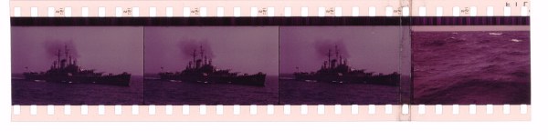 Very badly  faded, through age, VistaVision frames with cement splice
Film 'Battle of the River Plate'